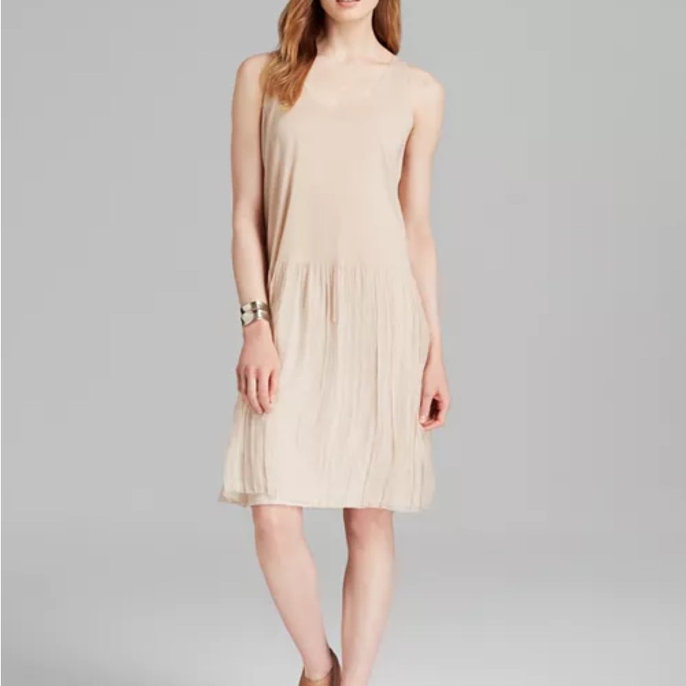 Eileen Fisher Cream Sleeveless Scoop Neck Tank Midi Dress